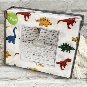 Urban Domain Twin Size Dinosaurs Sheet Set 3pc White Blue Red‎ Yellow Dino Kids